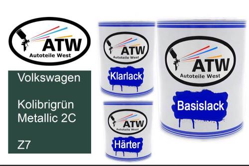 Volkswagen, Kolibrigrün Metallic 2C, Z7: 1L Lackdose + 1L Klarlack + 500ml Härter - Set, von ATW Autoteile West.